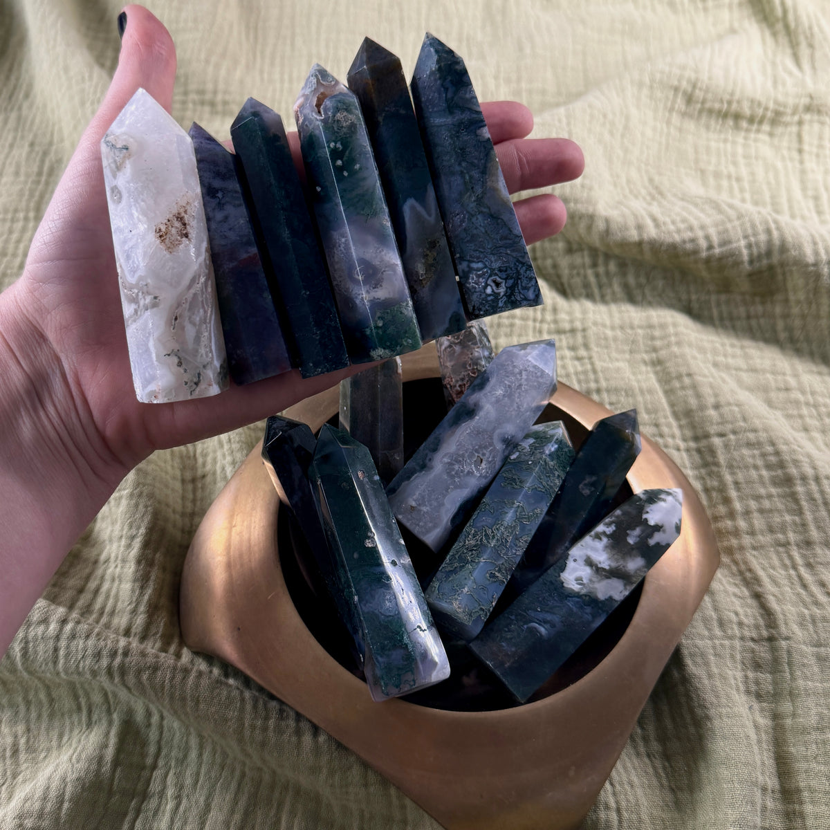 Moss Agate Crystal Tower Intuitively Chosen