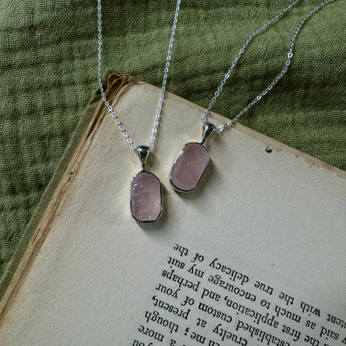 Rose Quartz Rough Sterling Silver Crystal Necklace