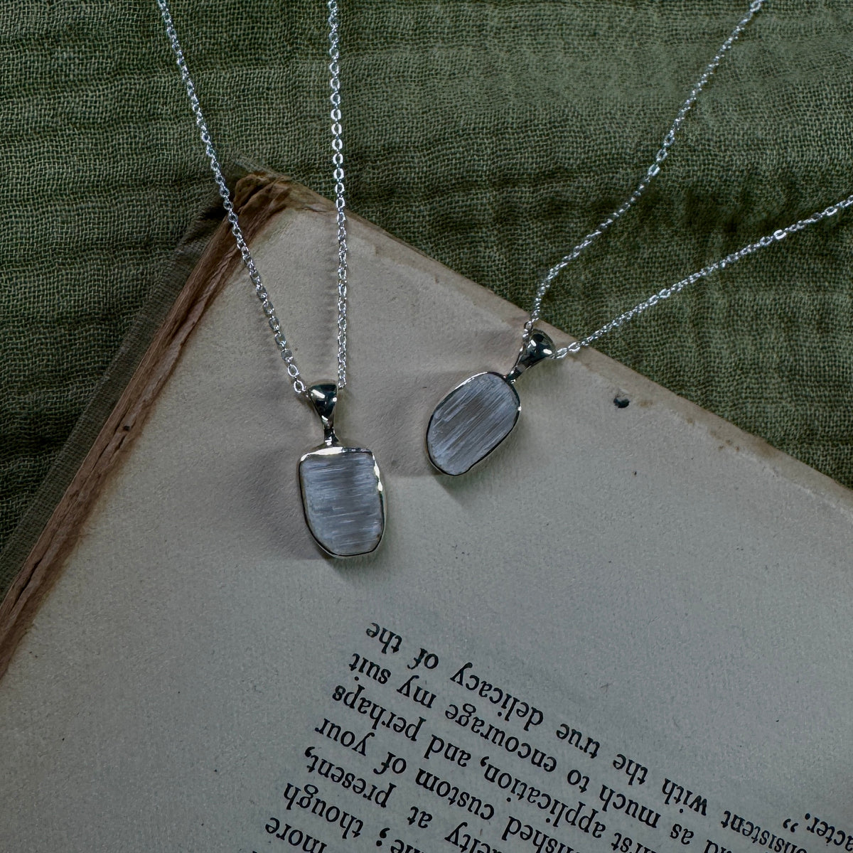 Selenite Rough Sterling Silver Crystal Necklace