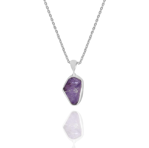 Amethyst Rough Sterling Silver Crystal Necklace