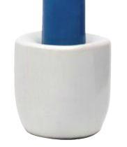 A close-up of the Spellcrafter Chime Candle Holder, a white ceramic cylinder with a blue chime candle inserted, set against a plain white background.