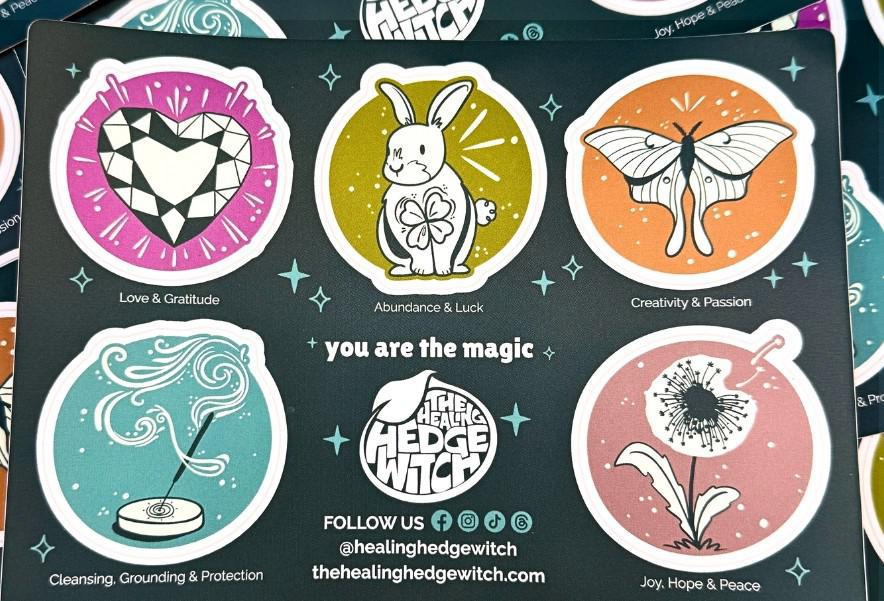 The Spellcrafter "You Are The Magic" sticker sheet features five vibrant designs: Love &...