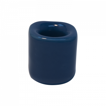 The Spellcrafter Chime Candle Holder is a small, glossy dark blue ceramic piece with a rounded cylindrical shape and wide circular opening, shown on a plain white background.