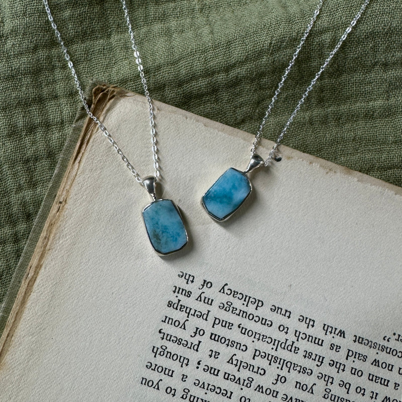 Larimar Rough Sterling Silver Crystal Necklace