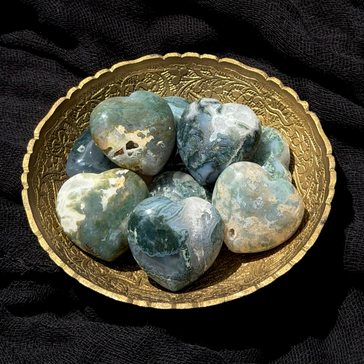 Moss Agate Puffy Heart