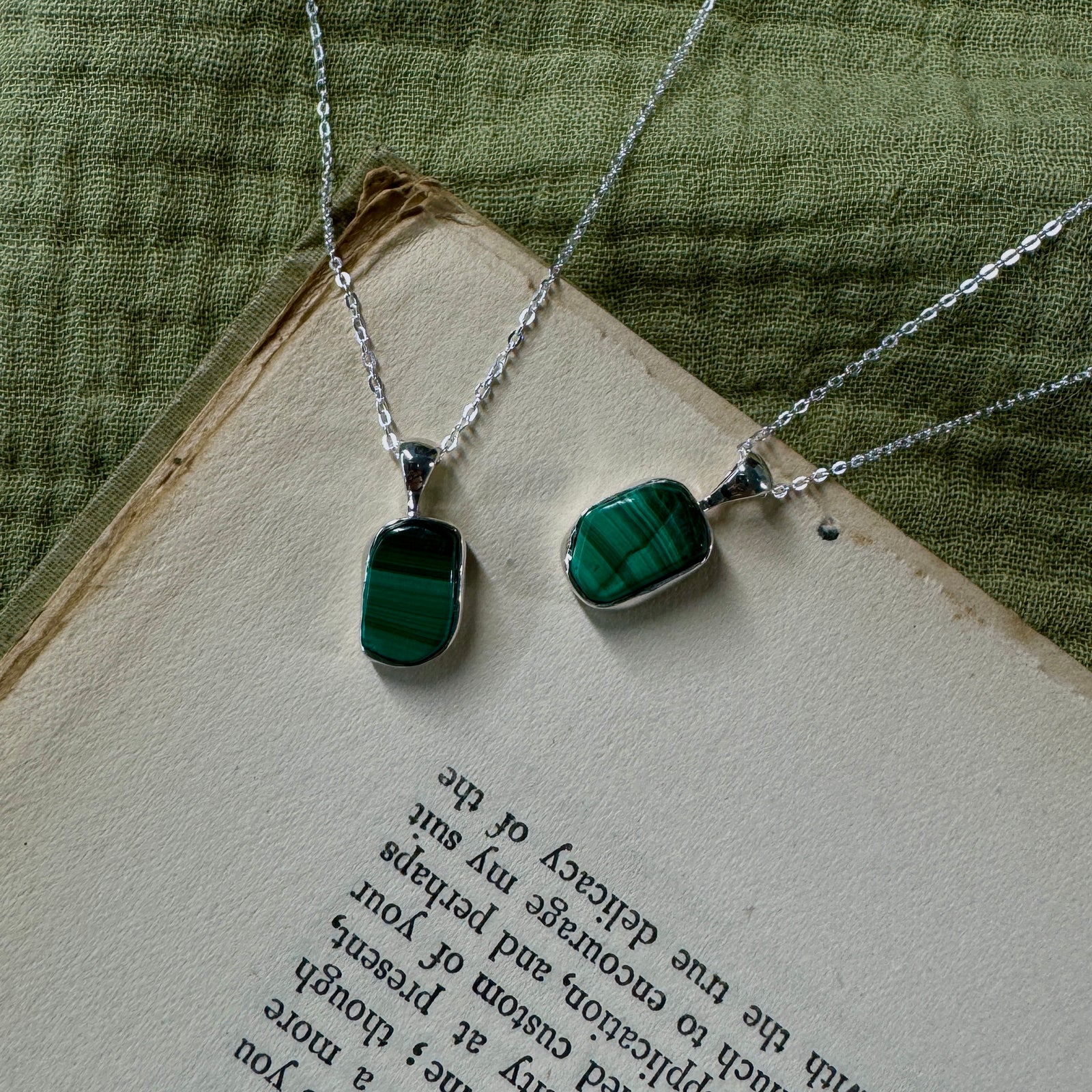 Malachite Rough Sterling Silver Crystal Necklace