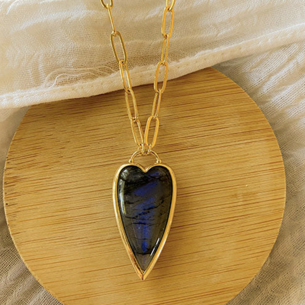 Labradorite Diamond Paperclip Chain Necklace