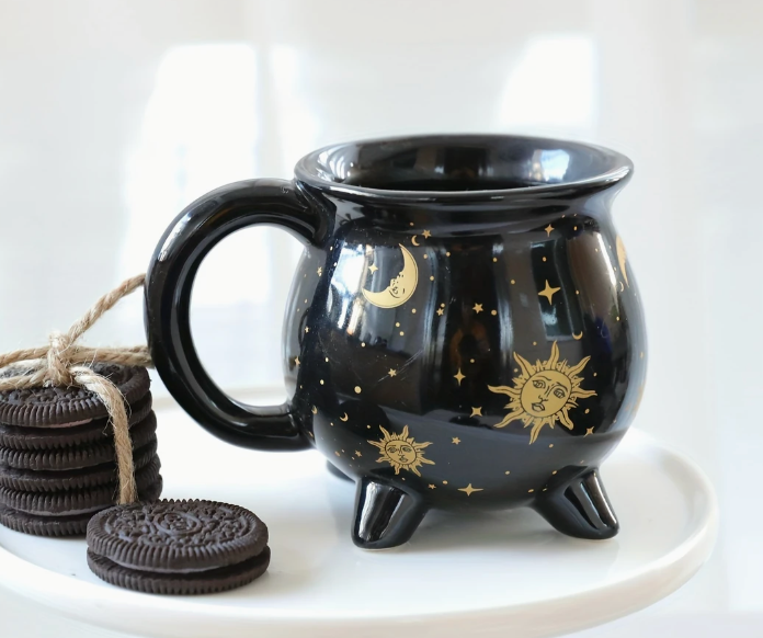 Sun and Moon Gold and Black Cauldron Mug