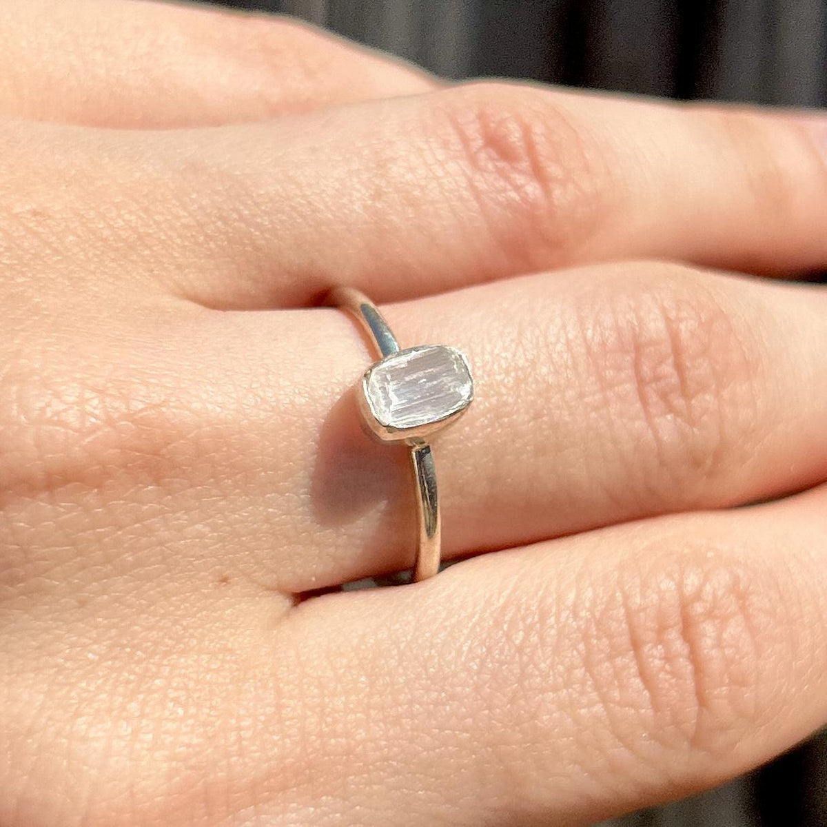 Selenite Stackable Rough Crystal Ring