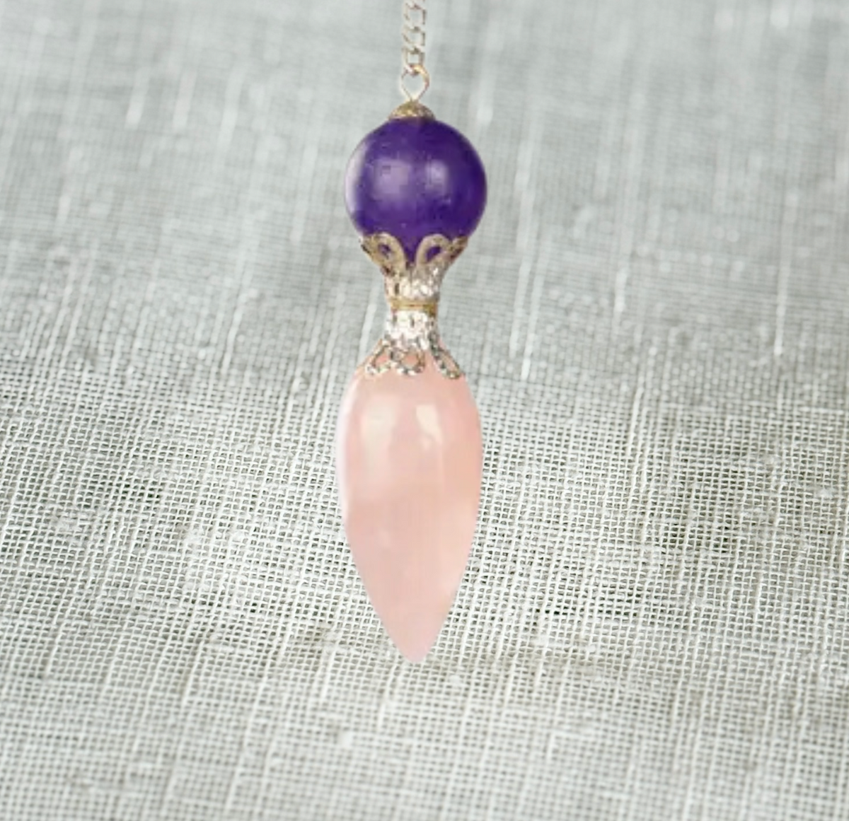 Rose Quartz with Amethyst Pendulum